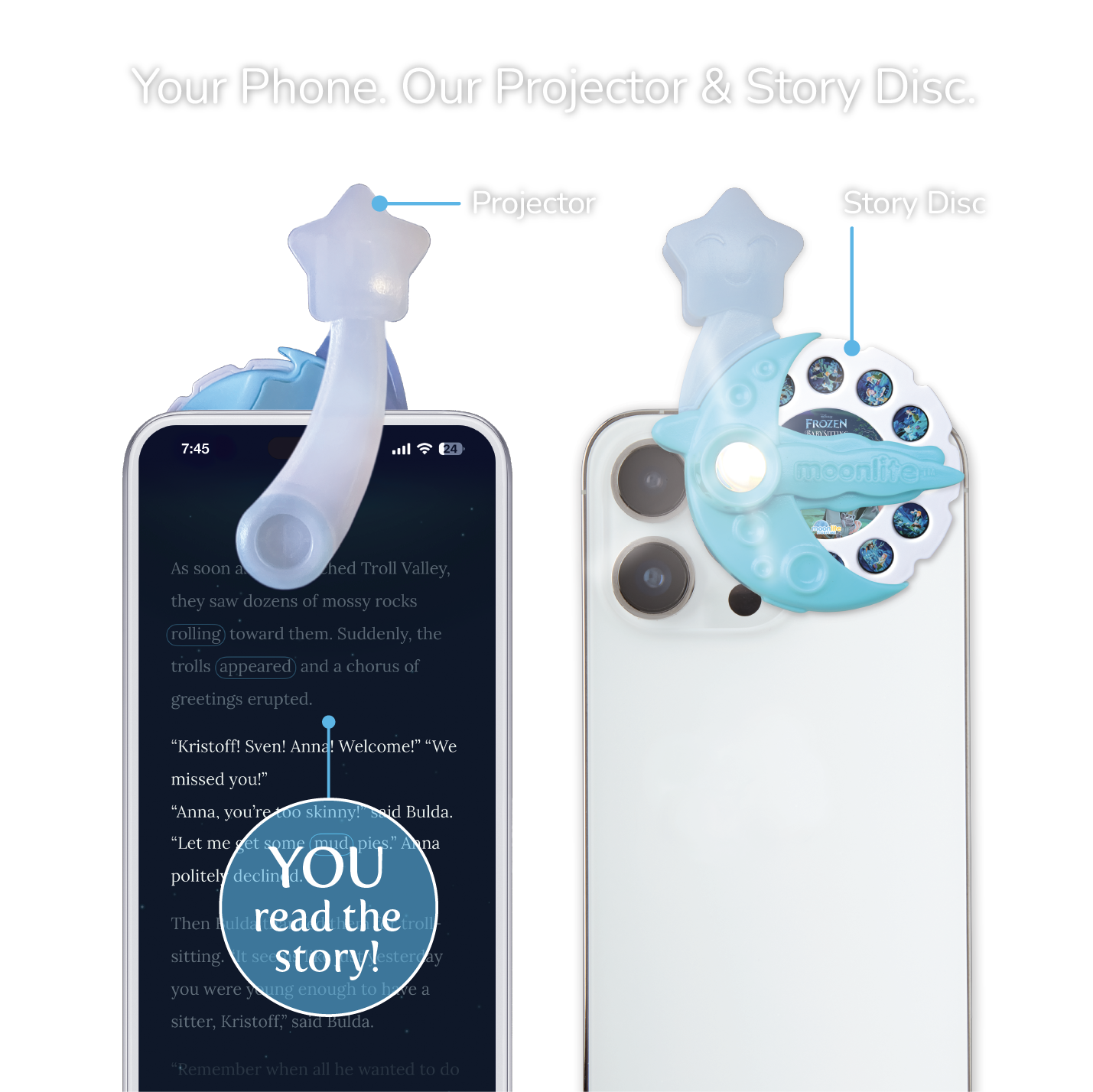 Your phone. Our Projector & Story Disc.