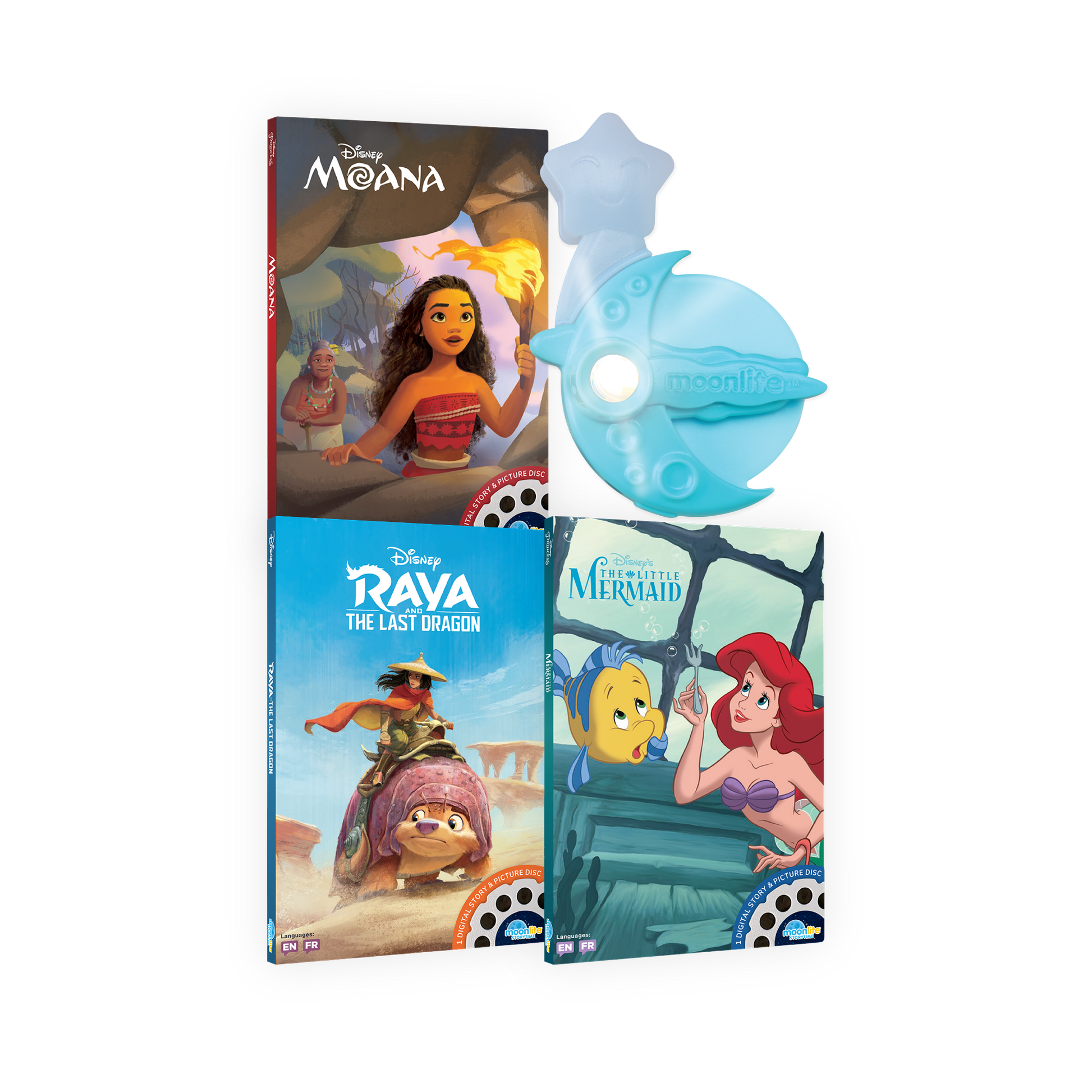 Collection of 3 Disney Princess Single Stories with a Moonlite Storytime projector.