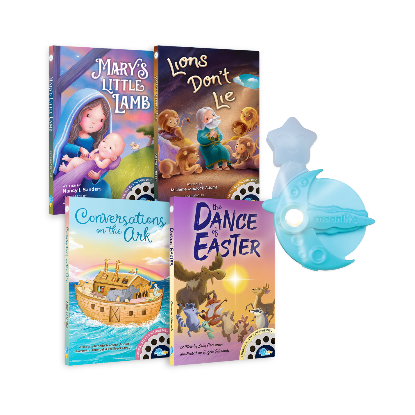 4-Story set of Bible Moonlite Single Stories. Moonlite Projector included.