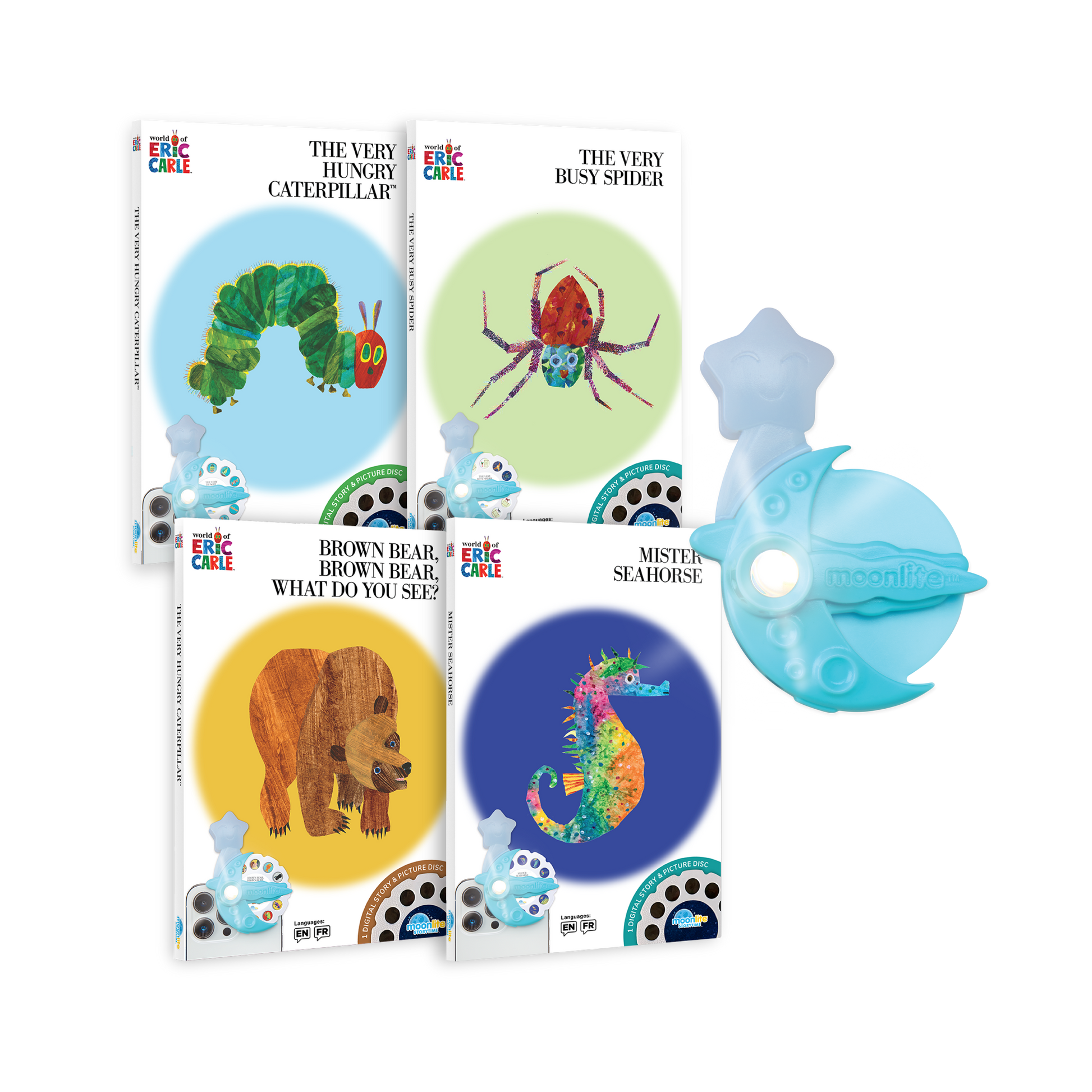 4-Story set of Eric Carle Moonlite Single Stories. Moonlite Projector included.