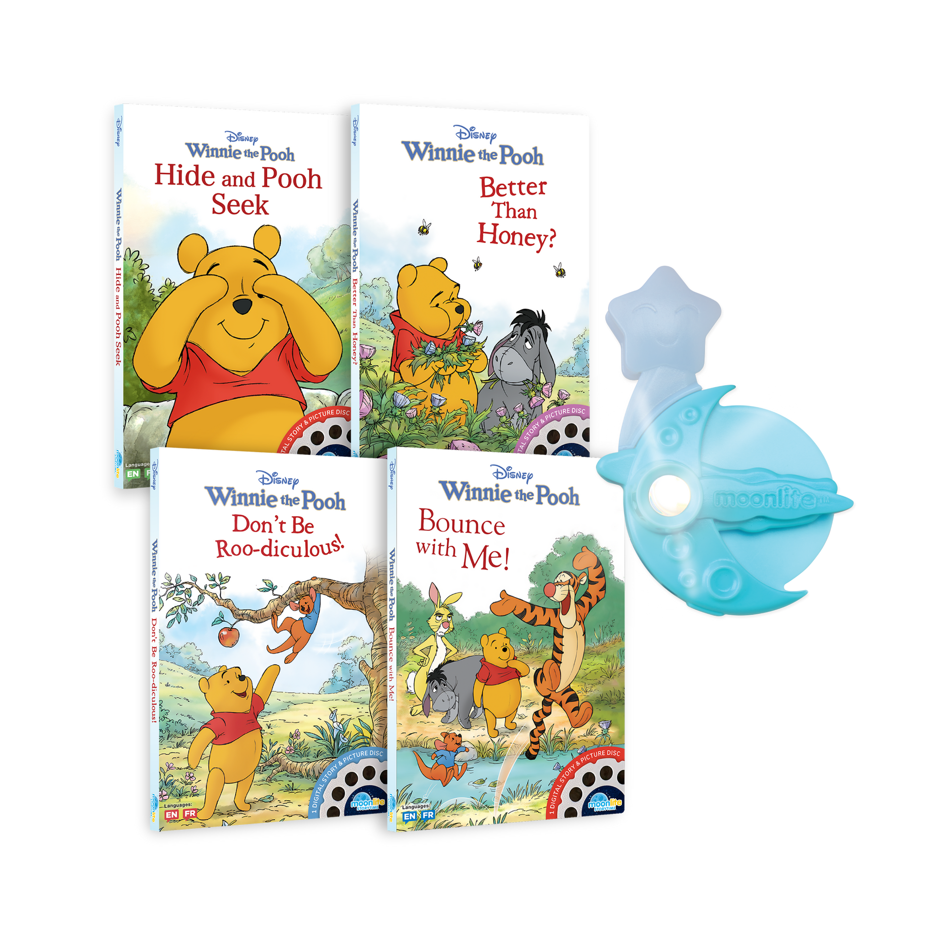 4-Story set of Disney Winnie the Pooh Moonlite Single Stories. Moonlite Projector included.