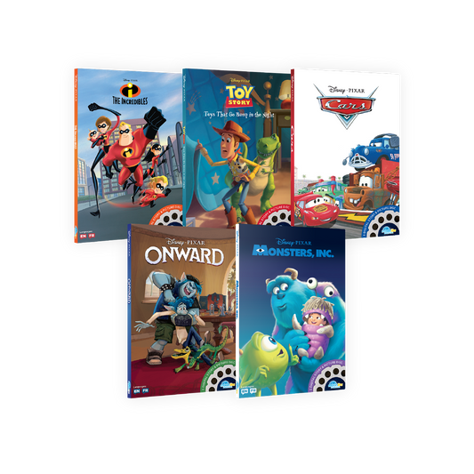 Collection of Disney Pixar Moonlite Single Stories including 'The Incredibles', 'Toy Story', 'Cars', 'Onward', and 'Monsters, Inc.'