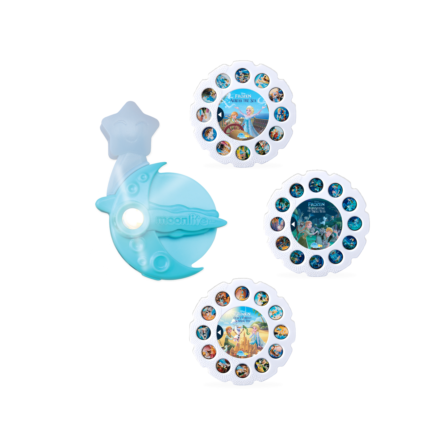 Three Frozen picture discs with the Moonlite Storytime Projector