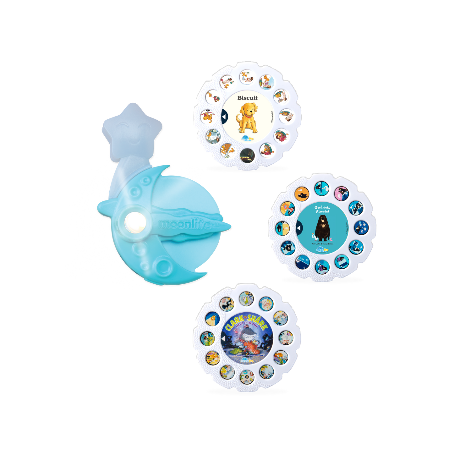Three HarperCollins picture discs with the Moonlite Storytime Projector