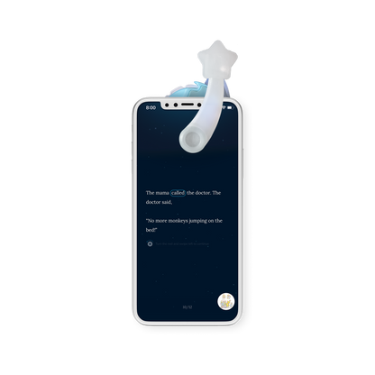 Phone displaying the Moonlite Storytime App story screen.