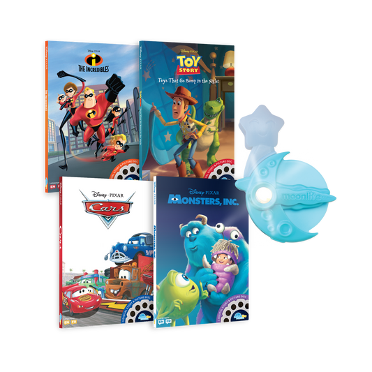4-Story set of Disney Pixar Moonlite Single Stories. Moonlite Projector included.